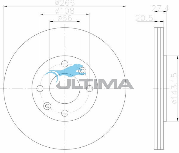 Brake Disc Rotor Front Fits Peugeot 206, 306, 405 AAP274 - Ultima