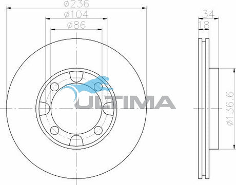 Brake Disc Rotor Front Fits Lancer CB 9/90 - 93, CC Hatch 1.5L 10/92 On AAP412 - Ultima