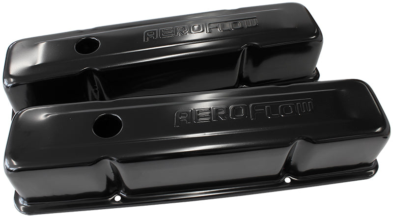 Steel Valve Covers, SBC Tall Black With Logo AF1822-5000 - Aeroflow