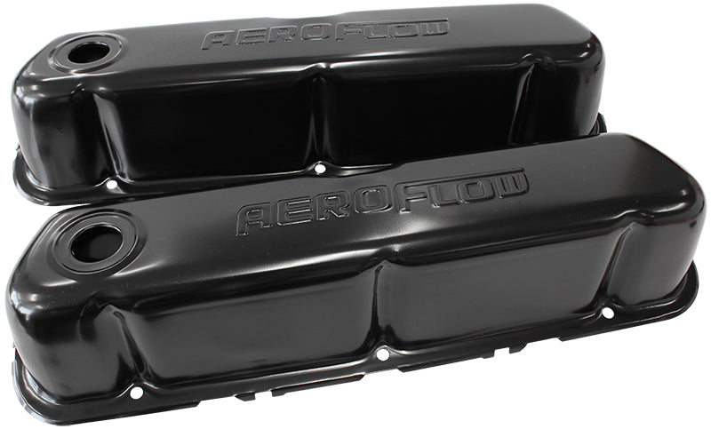 Steel Valve Covers, SBF Black With Logo AF1822-5002 - Aeroflow