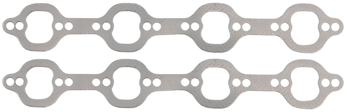 SBF Exhaust Gasket 1.39 x 1.62 Steel Small Block Ford Dart 302 351 Pair - AF1856-1512-2 AF1854-1512-2 - Aeroflow