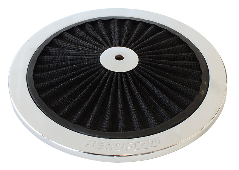 9" Chrome Full Flow Top Plate Black Cotton Hi Flow & Filtration AF2851-0901 - Aeroflow