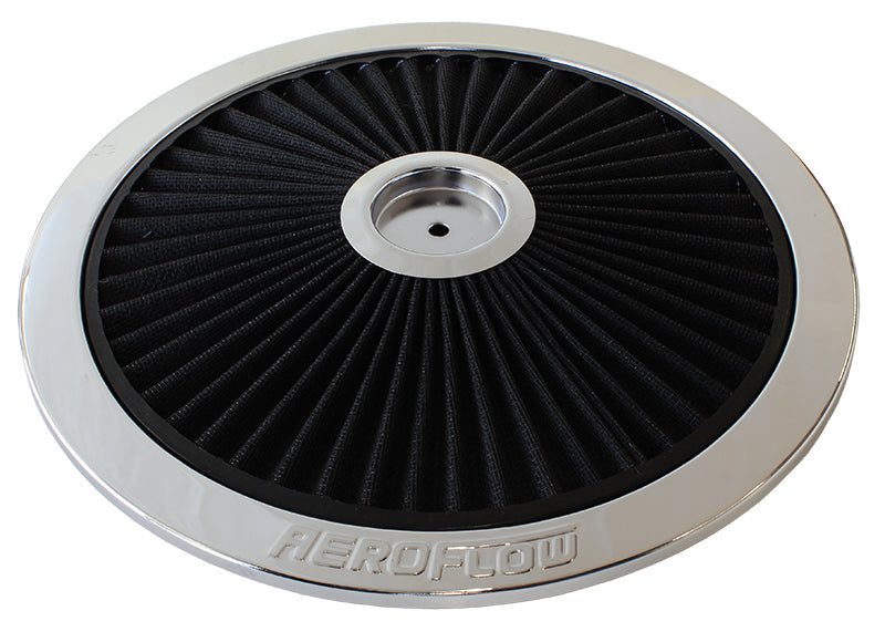 14" Chrome Full Flow Top Plate Black Cotton Hi Flow & Filtration AF2851-1401 - Aeroflow