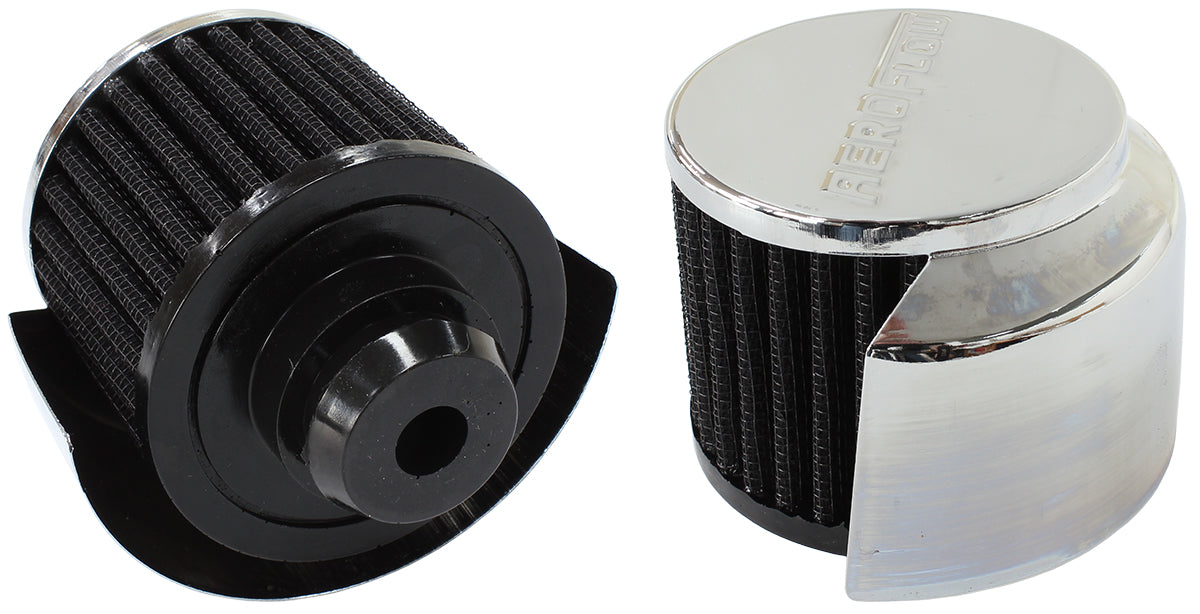 1-1/4" Push In Breather With Shield 3" O.D 2-1/2" H Chrome Top AF2871-1516 - Aeroflow