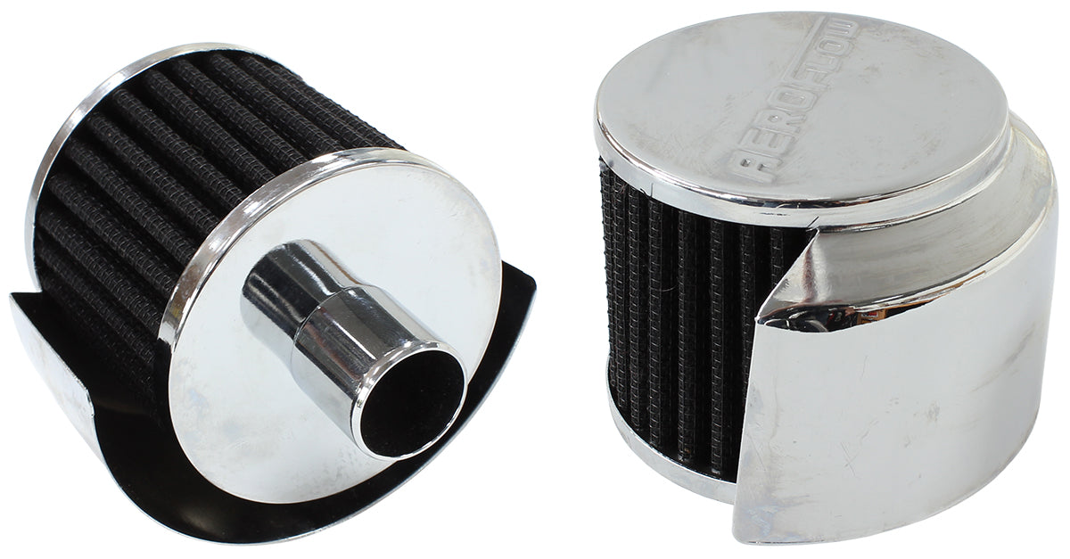 1" Push In Breather W/ Shield 3" O.D, 2-1/2" H, Chrome Top AF2871-1520 - Aeroflow