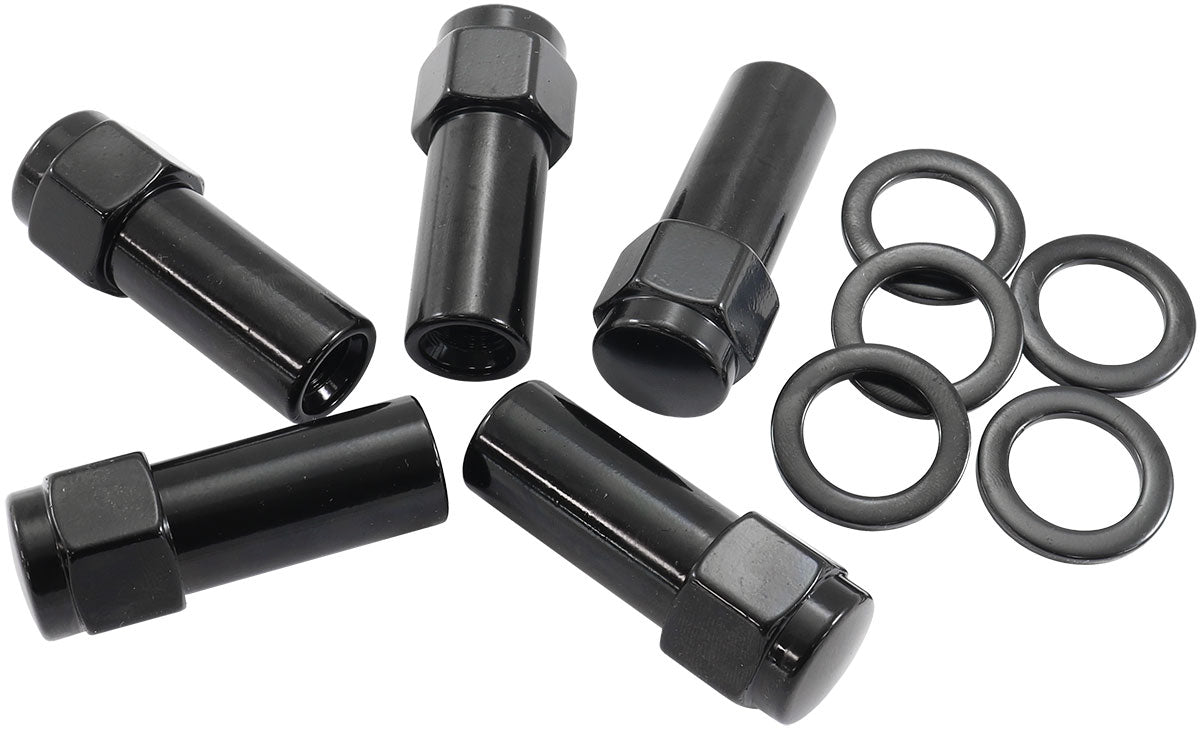 1/2"-20 1.38" Shank Closed Wheel Nuts Black (5 Pack) AF3022-9000 - Aeroflow