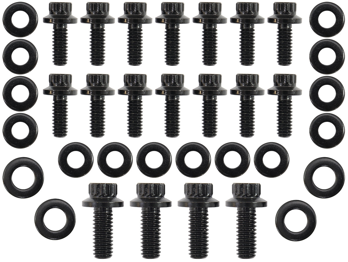 Small Block Chev Oil Pan Bolt Kit 1 Piec Gask 12 Point Black SBC AF37-2351 - Aeroflow