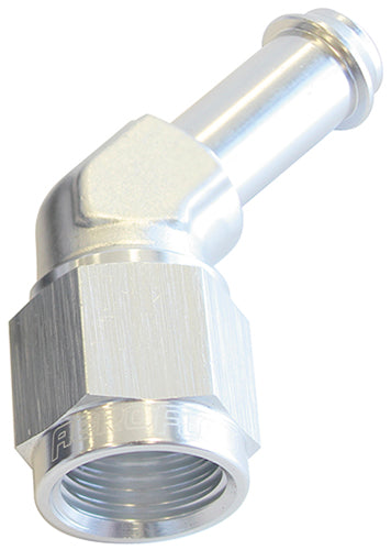 Female -8AN 45 Deg To 1/2" Barb Silver Swivel Nut AF412-08S - Aeroflow