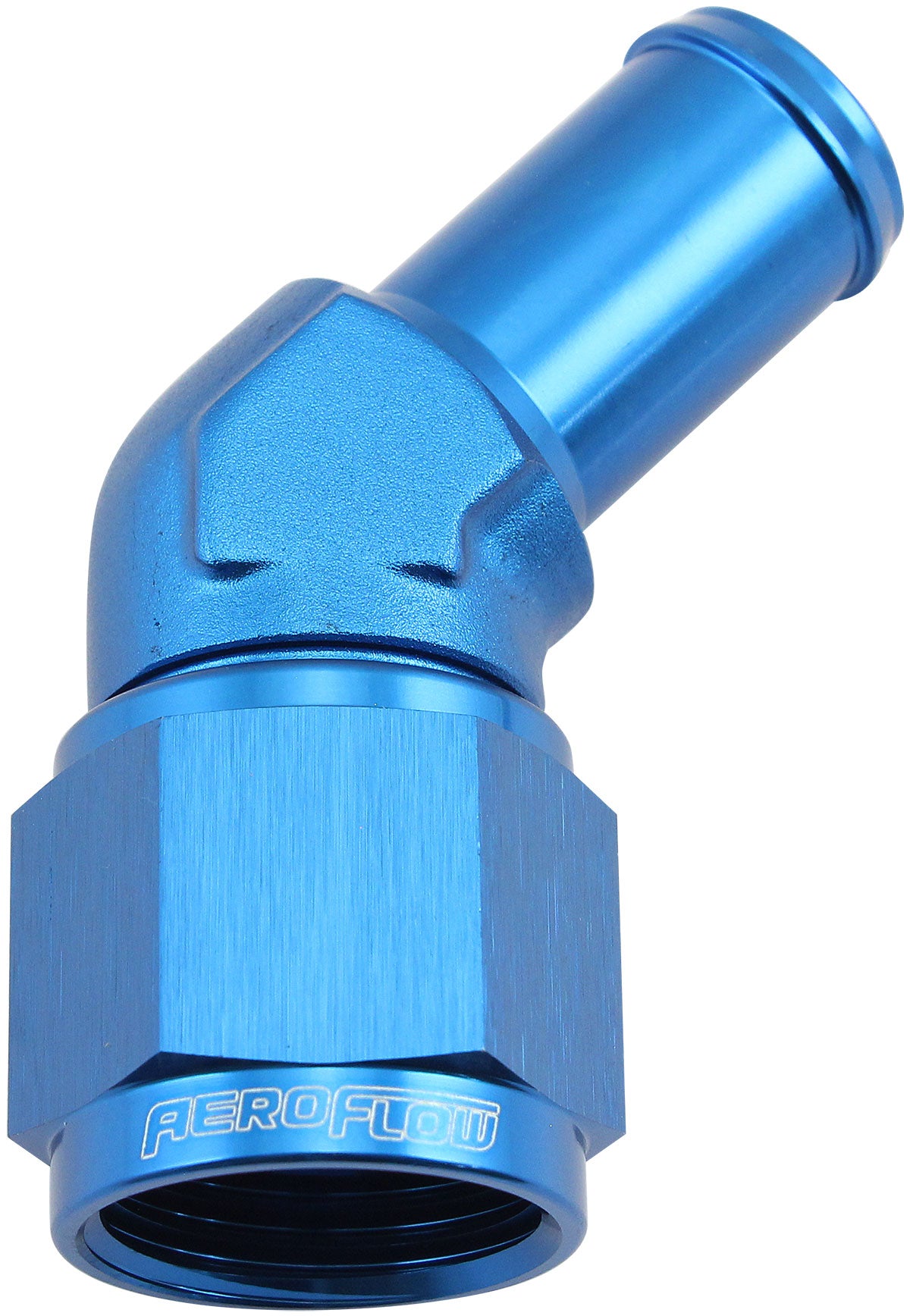 Female -10AN 45 Deg To 5/8 Barb Blue Swivel Nut AF412-10 - Aeroflow