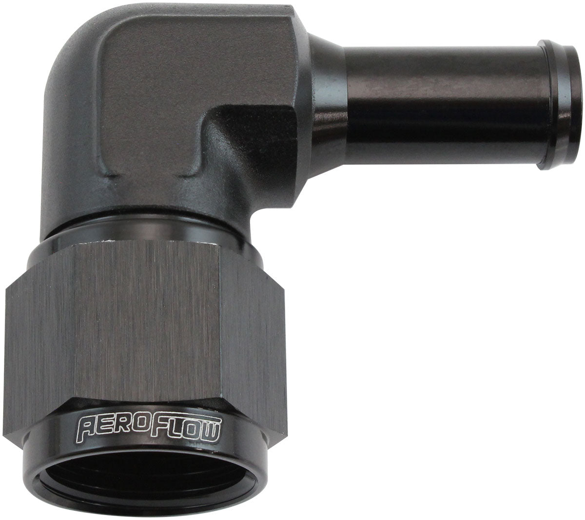 Female -10AN 90 Deg To 1/2 Barb Black Swivel Nut AF413-10-08BLK - Aeroflow