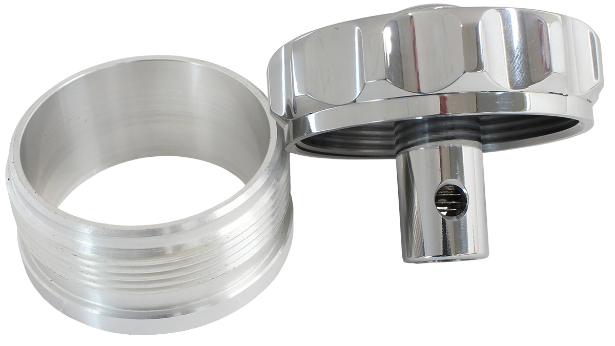 2" Aluminium Weld Bung And Cap Polished With Roll Over Valve AF460-32-RV-P - Aeroflow