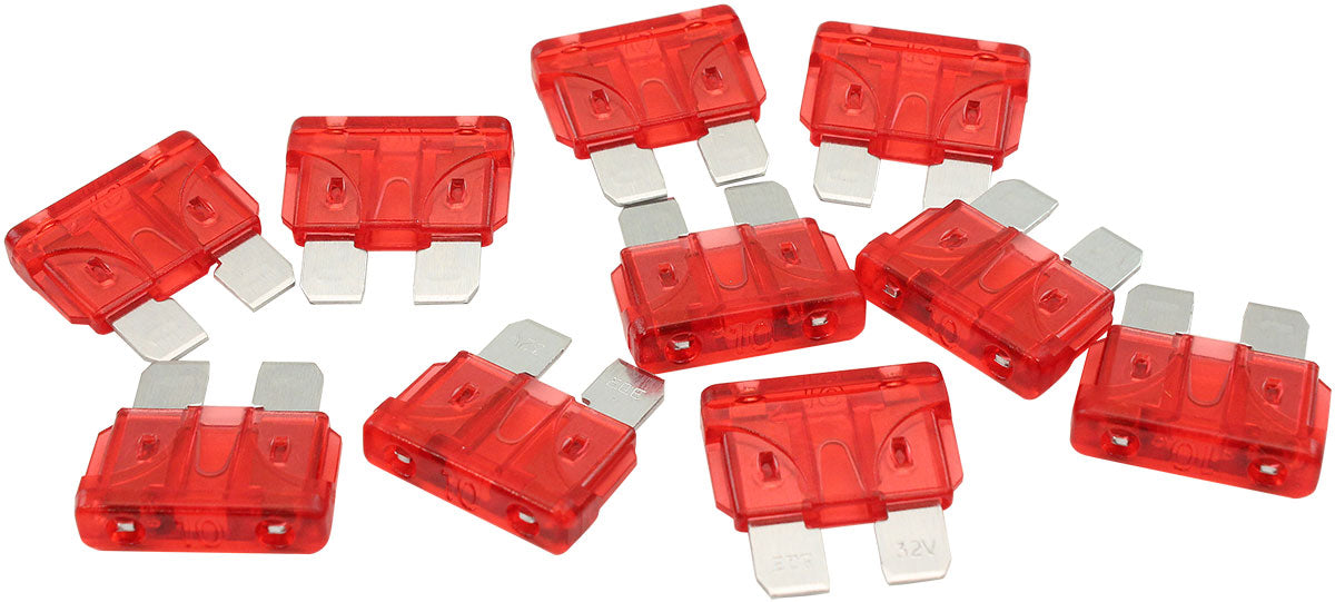 10 Amp Standard Blade Fuse Red Colour 10 Pack AF49-4007 - Aeroflow
