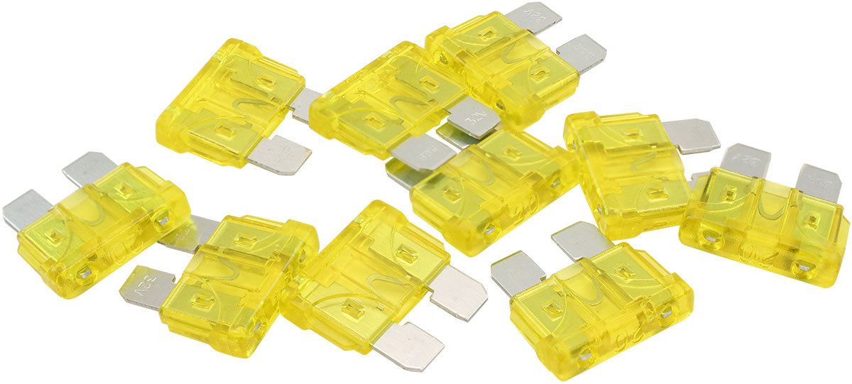 20 Amp Standard Blade Fuse Yellow Colour 10 Pack AF49-4009 - Aeroflow