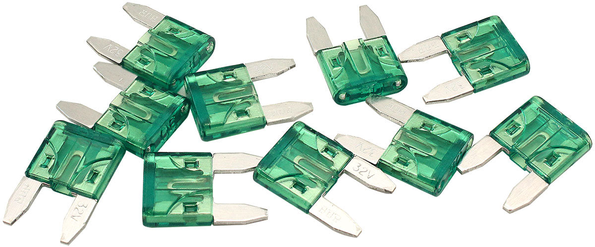 30 Amp Mini Blade Fuse Green Body Colour 10 Pack AF49-4022 - Aeroflow