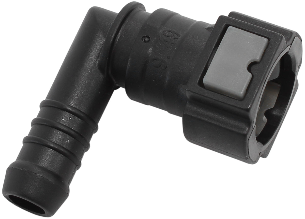 Push On 3/8" EFI Fitting To 3/8" / 9.65mm Barb 90 Degree AF49-7012 - Aeroflow