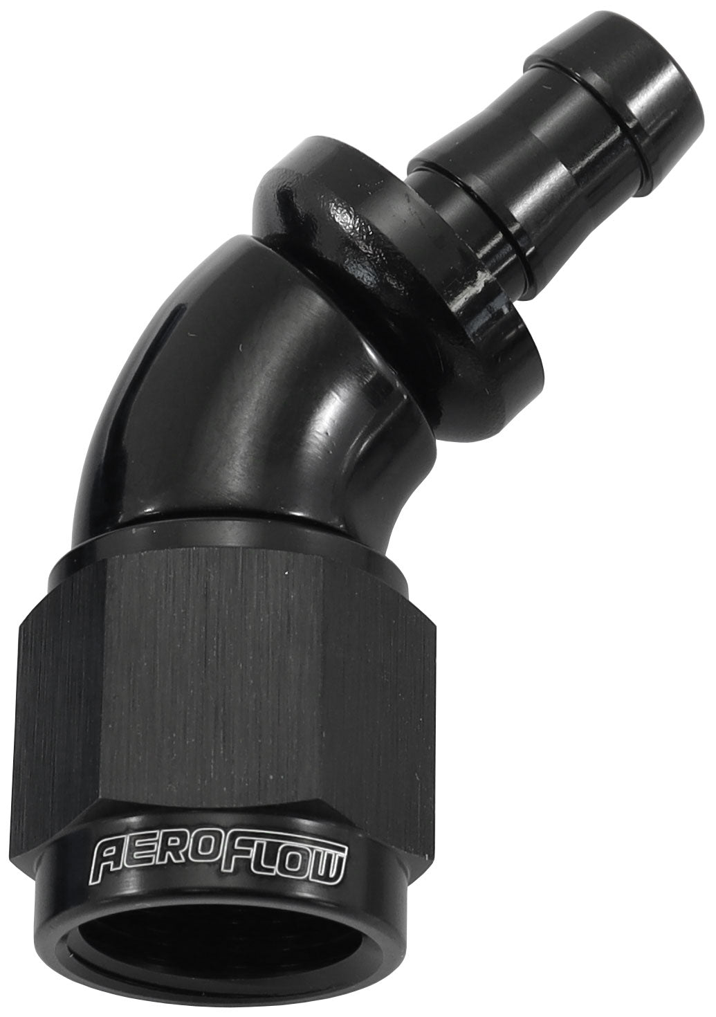 -6AN To 5/16" Barb 45 Deg Full Flow Push Lock Black AF512-06-05BLK - Aeroflow