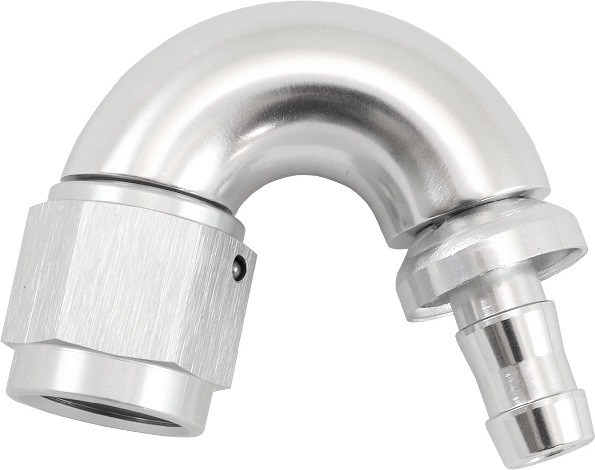 -6AN To 5/16" Barb 150 Degree Full Flow Push Lock Silver AF515-06-05S - Aeroflow