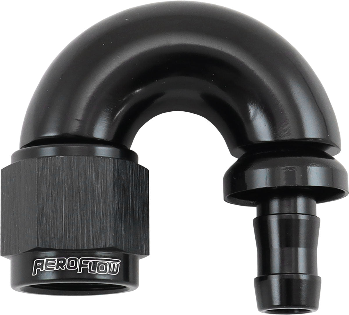 -6AN To 5/16" Barb 180 Degree Full Flow Push Lock Black AF516-06-05BLK - Aeroflow