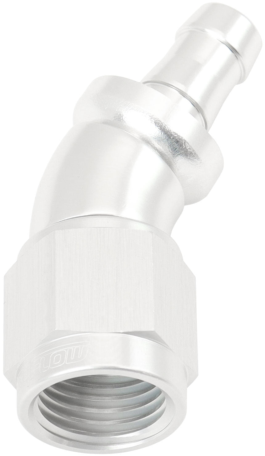 -6AN To 5/16" Barb 30 Deg Full Flow Push Lock Silver AF517-06-05S - Aeroflow