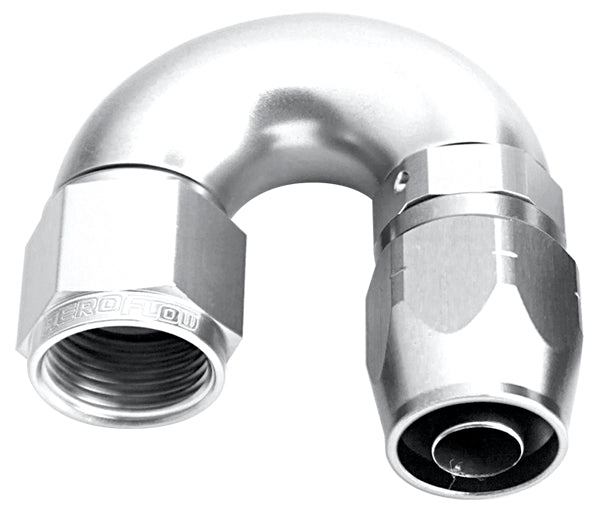 Alloy 180 Deg Hose End -8AN Silver Cutter Style Full Flow AF556-08S - Aeroflow