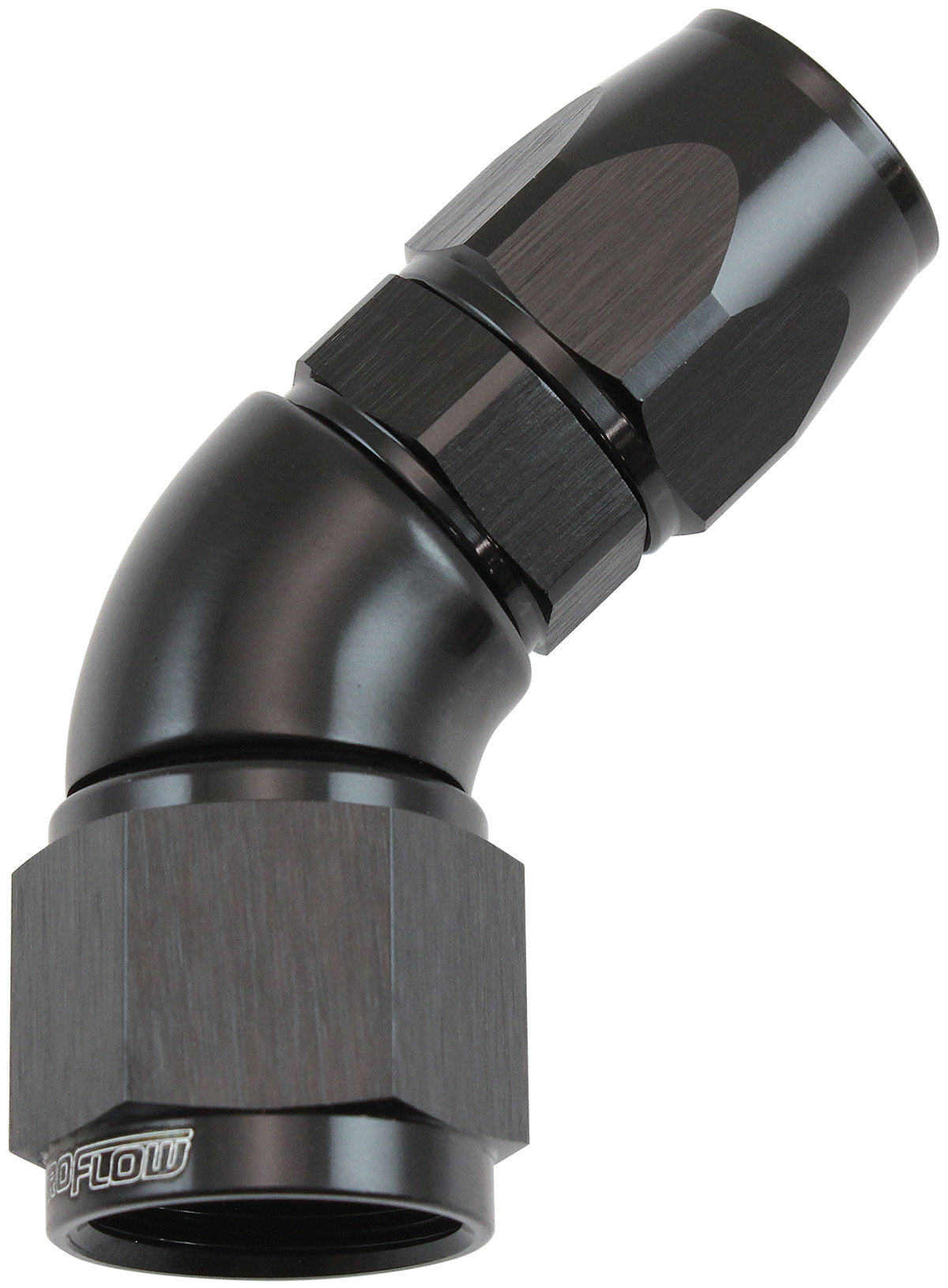 Stepped 45 Degree End -8 Hose To -10AN Reducer Hose End Black Teflon AF572-08-10DBLK - Aeroflow