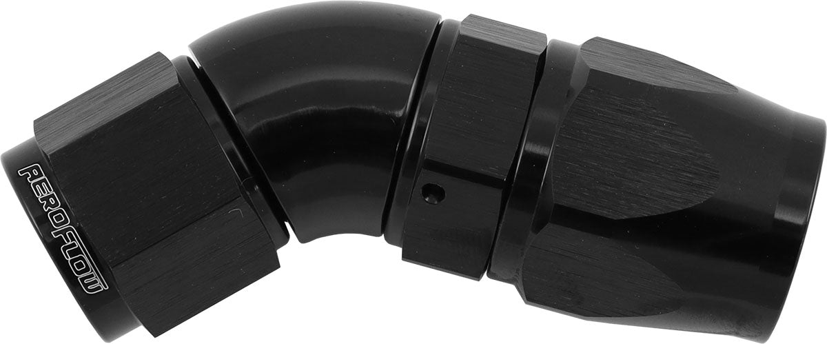 Stepped 45 Degree End -10 Hose To -8AN Expander Hose End Black Teflon AF572-10-08DBLK - Aeroflow