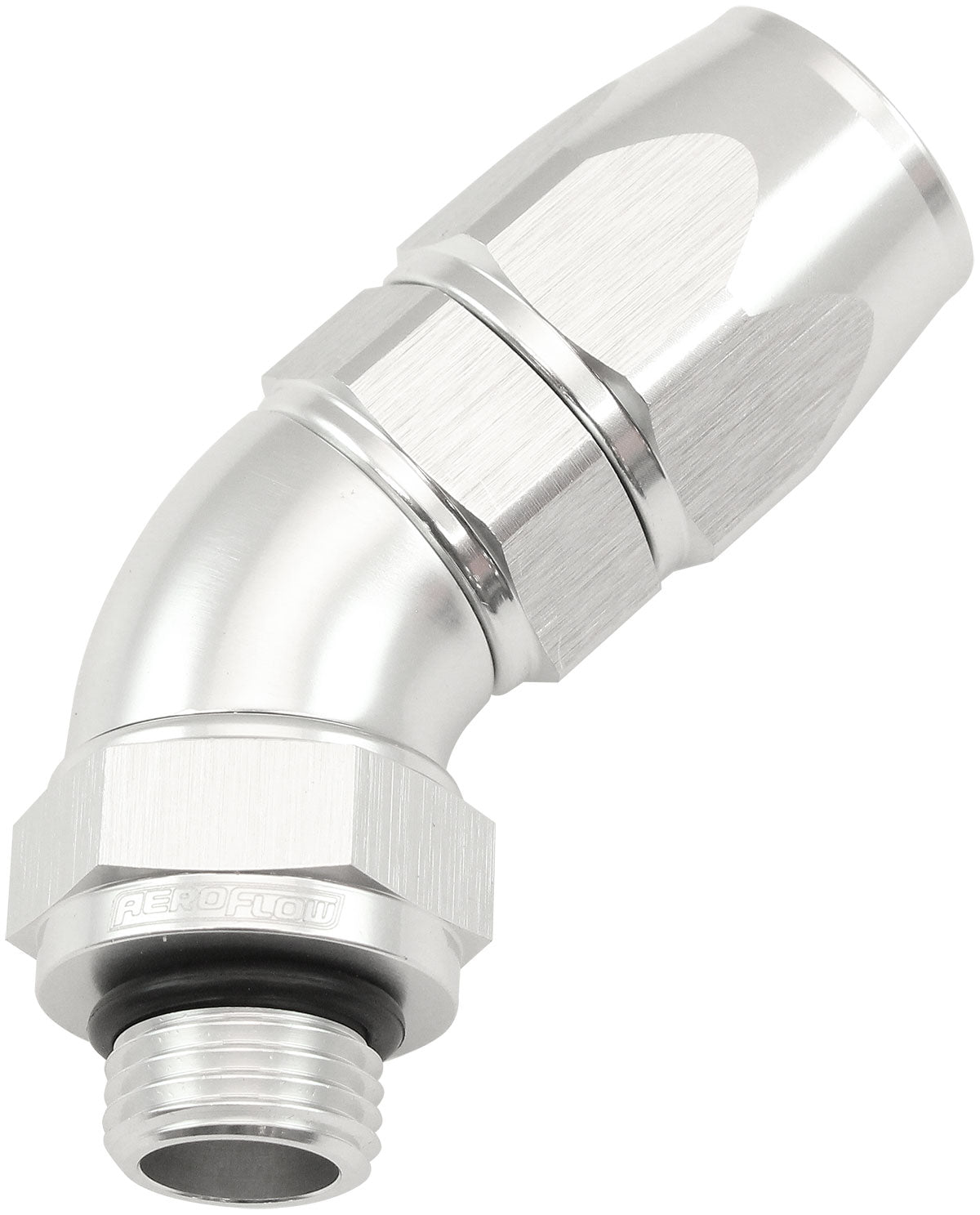 Male End -6ORB To -8AN Teflon Full Flow Billet 45 Deg Silver AF582-08-06DS - Aeroflow