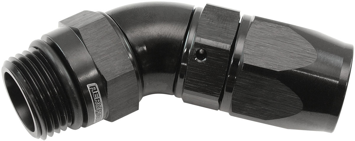 Male End -8ORB To -8AN Teflon Full Flow Billet 45 Deg Black AF582-08-08DBLK - Aeroflow