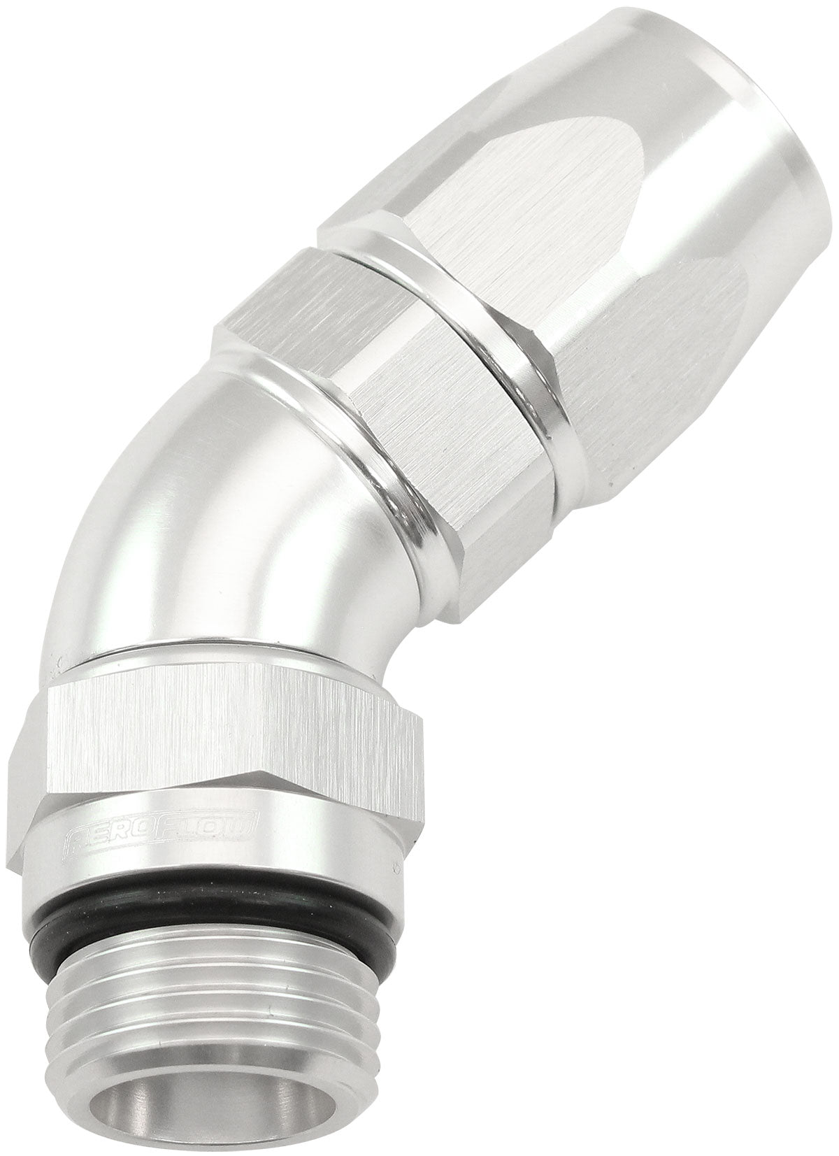 Male End -8ORB To -8AN Teflon Full Flow Billet 45 Deg Silver AF582-08-08DS - Aeroflow