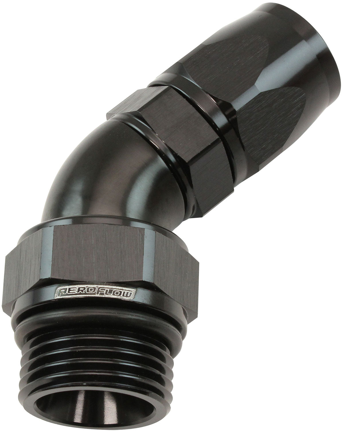 Male End -12ORB To 10AN Teflon Full Flow Billet 45 Deg Black AF582-10-12DBLK - Aeroflow