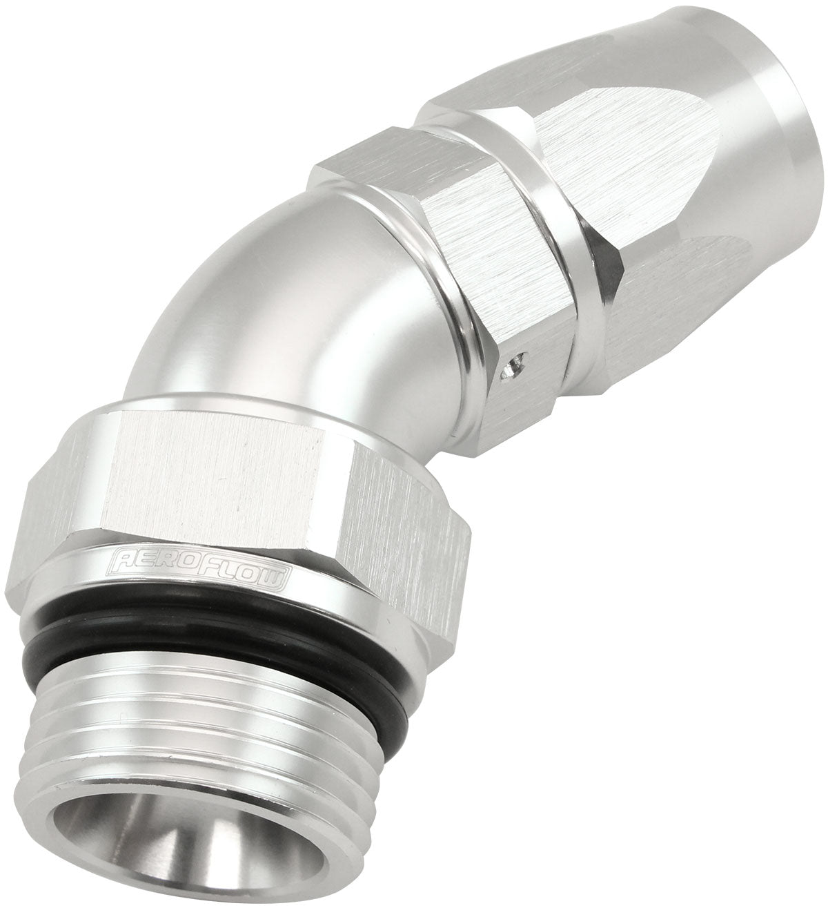 Male End -12ORB To 10AN Teflon Full Flow Billet 45 Deg Silver AF582-10-12DS - Aeroflow