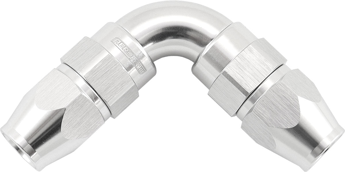 90 Deg -4AN To -4AN Teflon Full Flow Double Hose Ends PTFE Silver AF593-04-04DS - Aeroflow