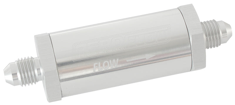 -4AN Turbo Inline Oil Filter Silver 30 Micron Washable AF607-04S - Aeroflow