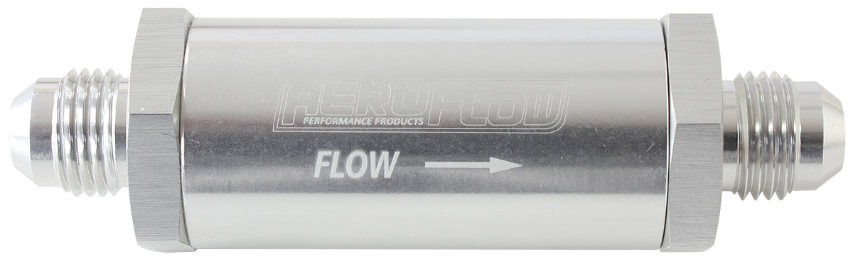 -6AN Turbo Inline Oil Filter Silver 30 Micron Washable AF607-06S - Aeroflow