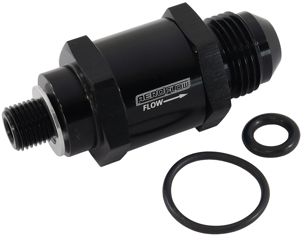 M10 x 1.0mm x -8AN Check Valve Black Male To Male Bosch Pump AF616-08BLK - Aeroflow