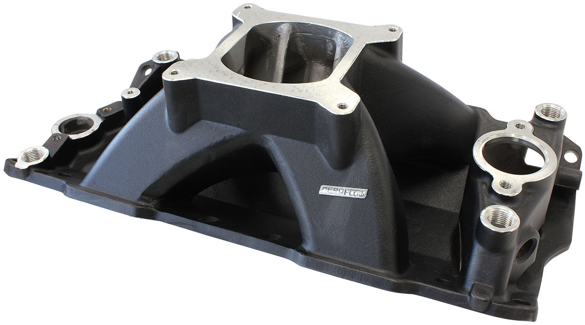 SBC Hi Rise Intake Manifold Single Plane Chev 350 Black AF6201-1000 - Aeroflow