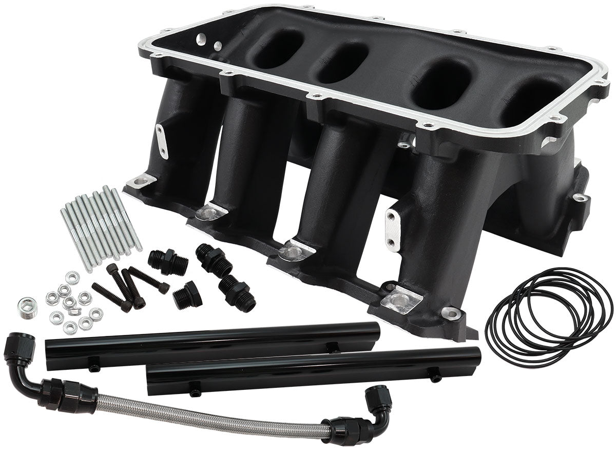 Hi Rise EFI GM LS Base Intake Modular Manifold Cathedral Port Black AF6279-5003 - Aeroflow