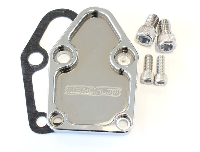 Billet Fuel Pump Block Off Plate Chrome Suits SBC AF64-2028C - Aeroflow