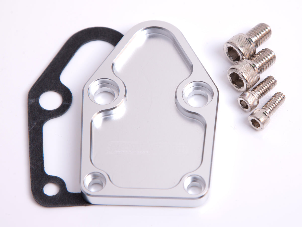 Billet Fuel Pump Block Off Plate Silver Suits SBC AF64-2028S - Aeroflow