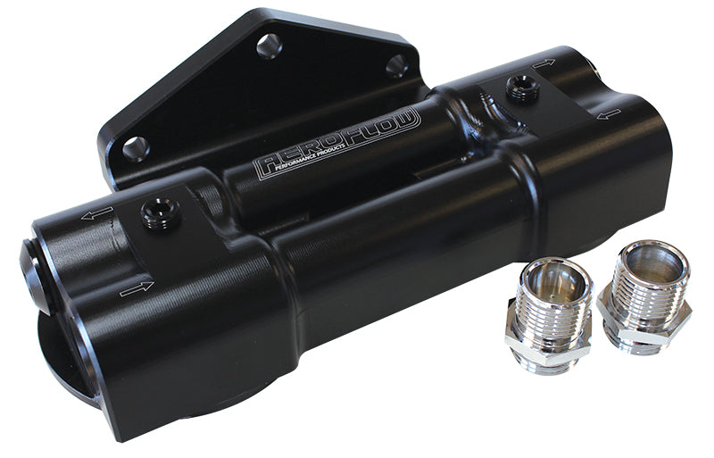 Billet Dual Filter Mount Black Suits 2 x 3/4"-16 AF64-2089 - Aeroflow