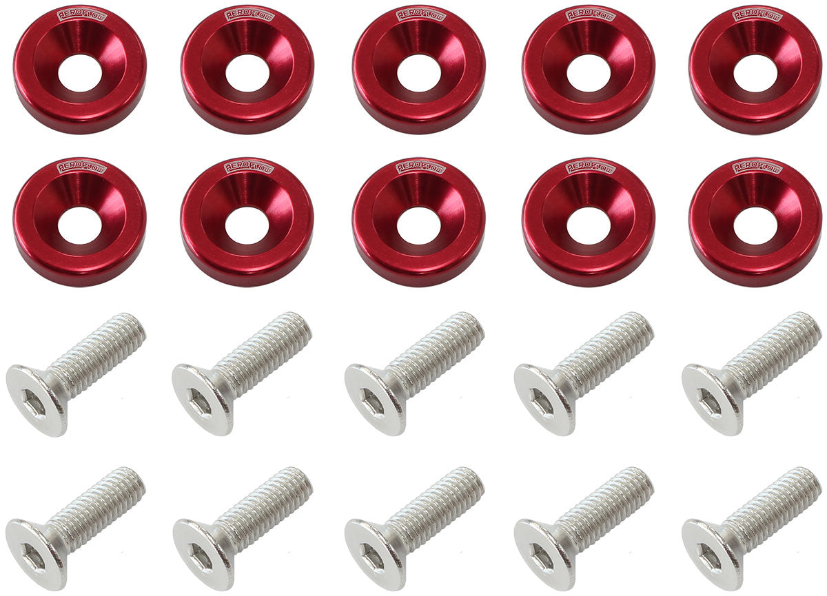 Billet Dress Up Fender Bolt 10 Pack M8 x 1.25mm UHL 20mm Red AF64-4374R - Aeroflow