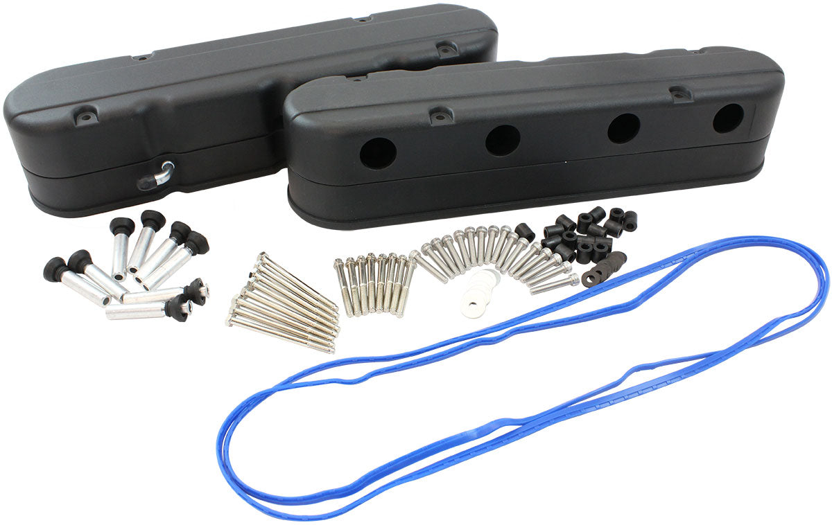 GM LS 2 Piece Valve Covers Cast Tall Retro Smooth Black AF77-5021BLK - Aeroflow