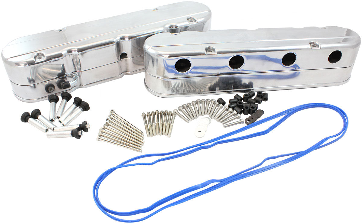GM LS 2 Piece Valve Covers Cast Tall Retro Smooth Polished AF77-5021P - Aeroflow