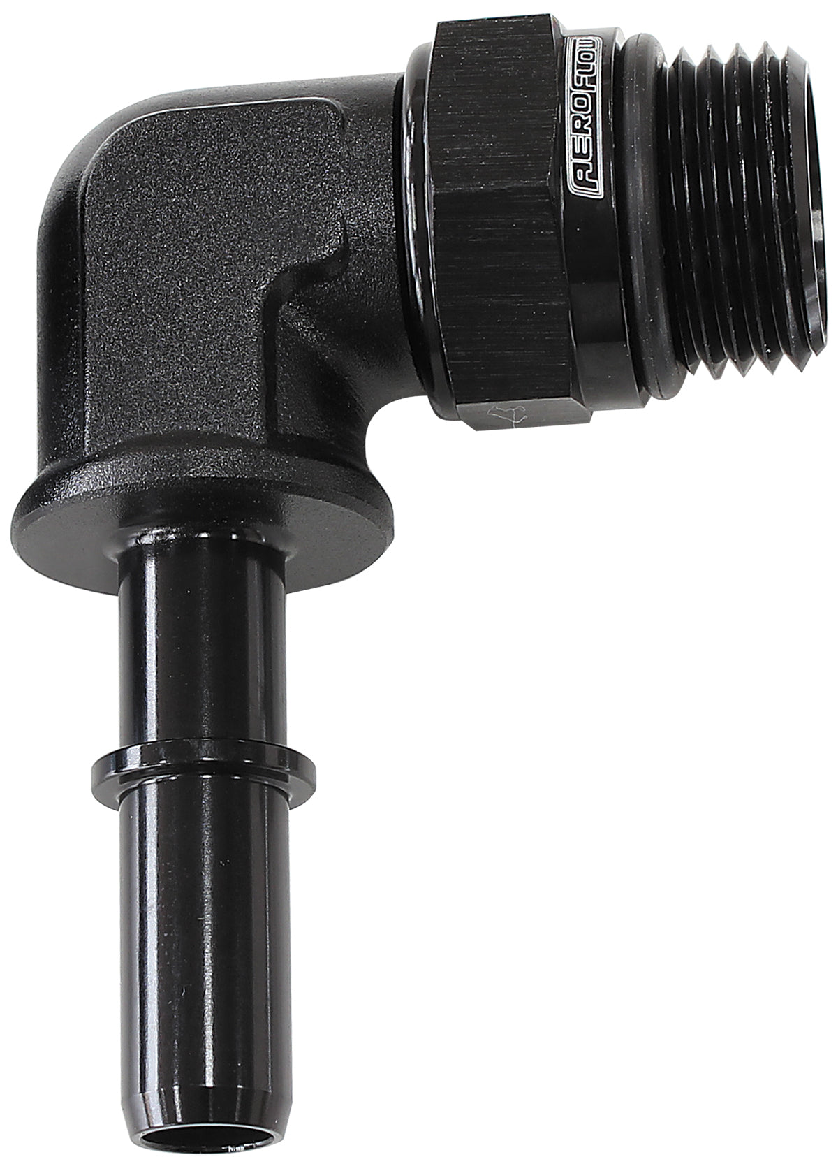 EFI Fuel Fitting 90 Deg 3/8 Push On Barb To -8ORB Black AF812-08-06BLK - Aeroflow