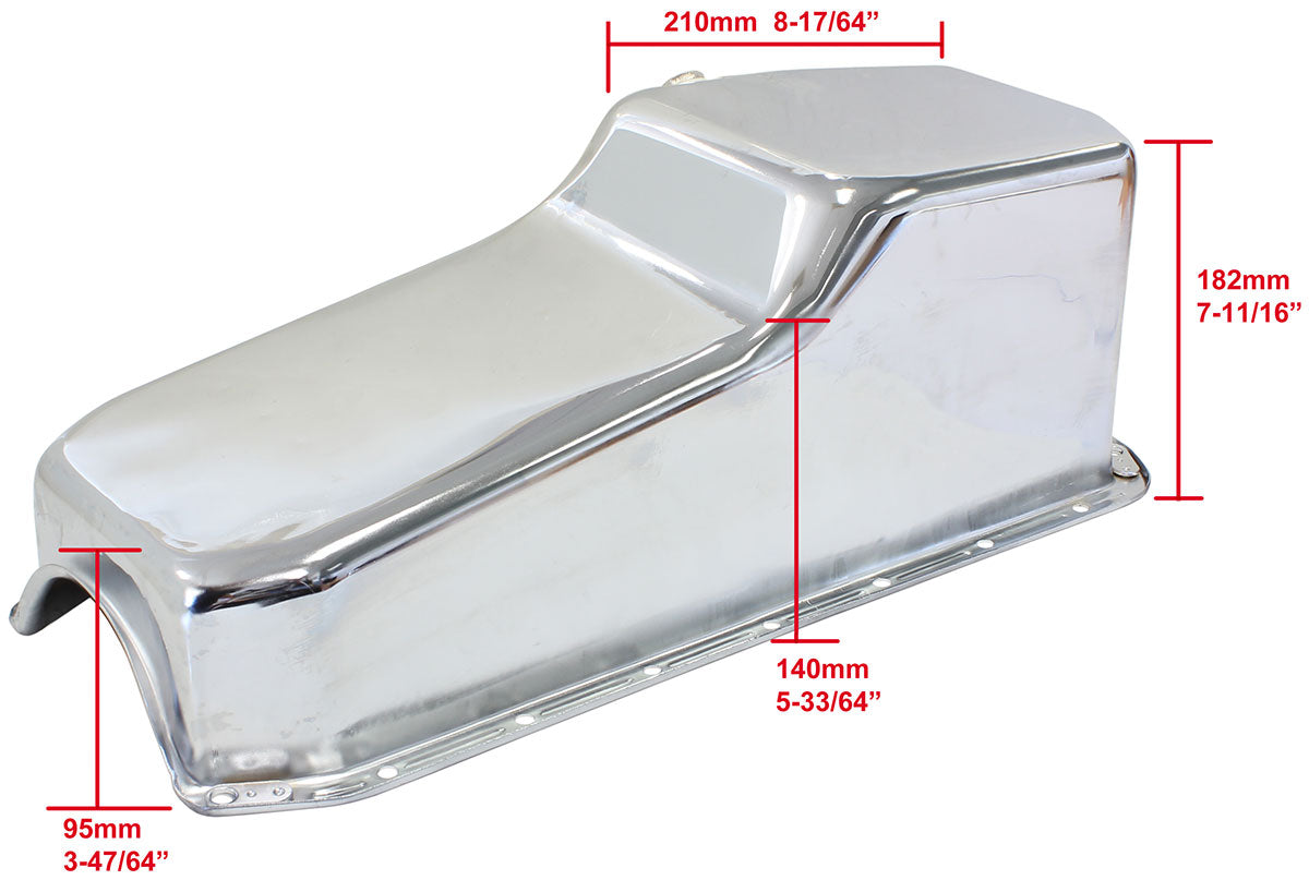 Steel Stock Oil Pan SBC Chrom Lh/Side Dipstick Rear Sump AF82-9005C - Aeroflow