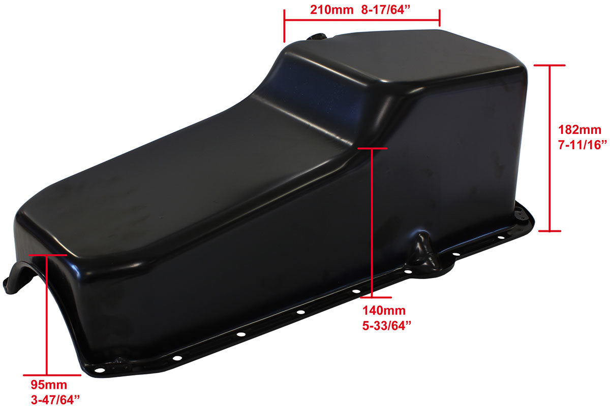 Steel Stock Oil Pan SBC Black Rh/Side Dipstick Rear Sump AF82-9092BLK - Aeroflow