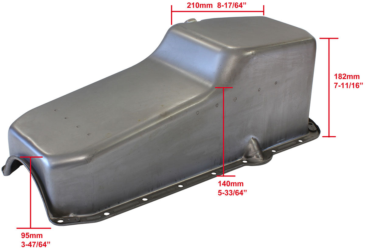 Steel Stock Oil Pan SBC Raw Rh/Side Dipstick Rear Sump AF82-9092 - Aeroflow
