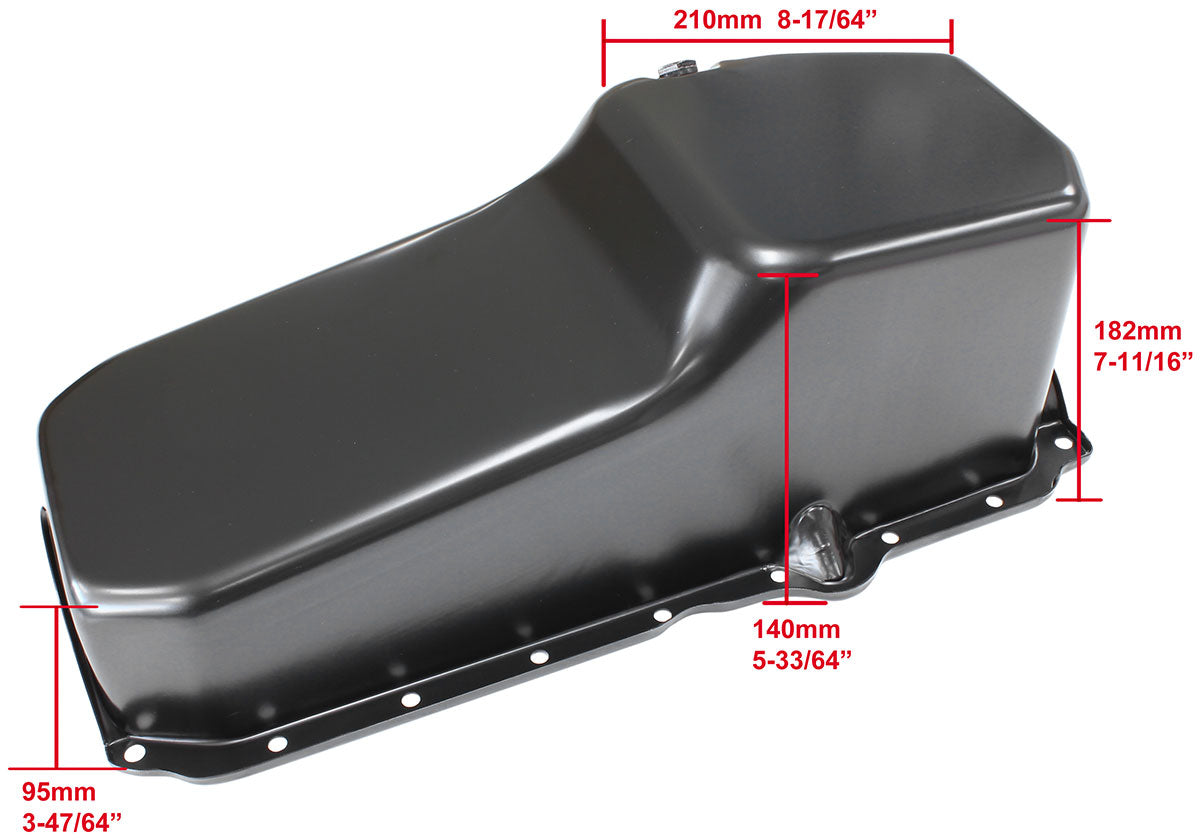 Stock Oil Pan SBC Late '86 On Rh/Side Dipstick Black AF82-9414BLK - Aeroflow
