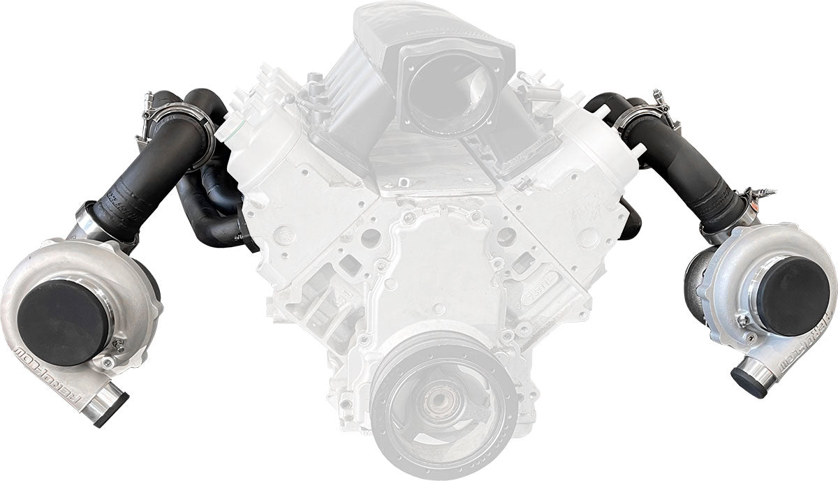 GM LS Twin Turbo Manifolds Long Runner Pair Forward V-Ban AF8200-2005 - Aeroflow