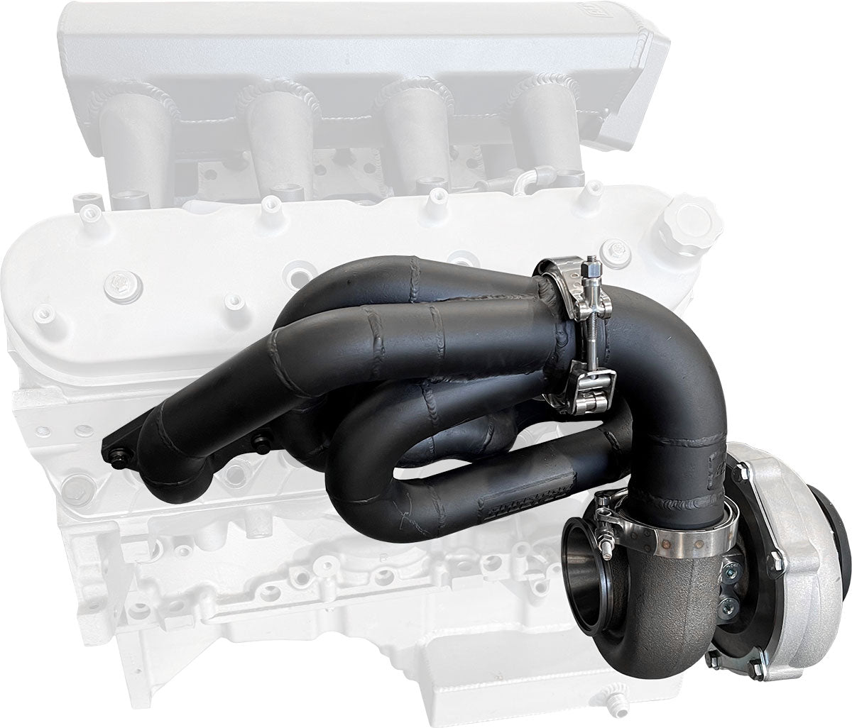 GM LS Twin Turbo Manifolds Long Runner Pair Forward V-Ban AF8200-2005 - Aeroflow